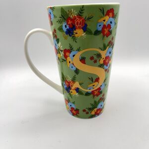 Letter S Monogram Latte Coffee Mug Floral